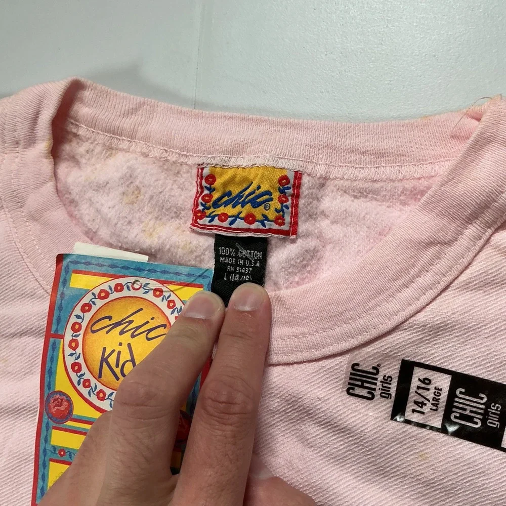 VTG USA Made 90s Puppy Dog Sweatshirt Girls Large 14 16 Pink